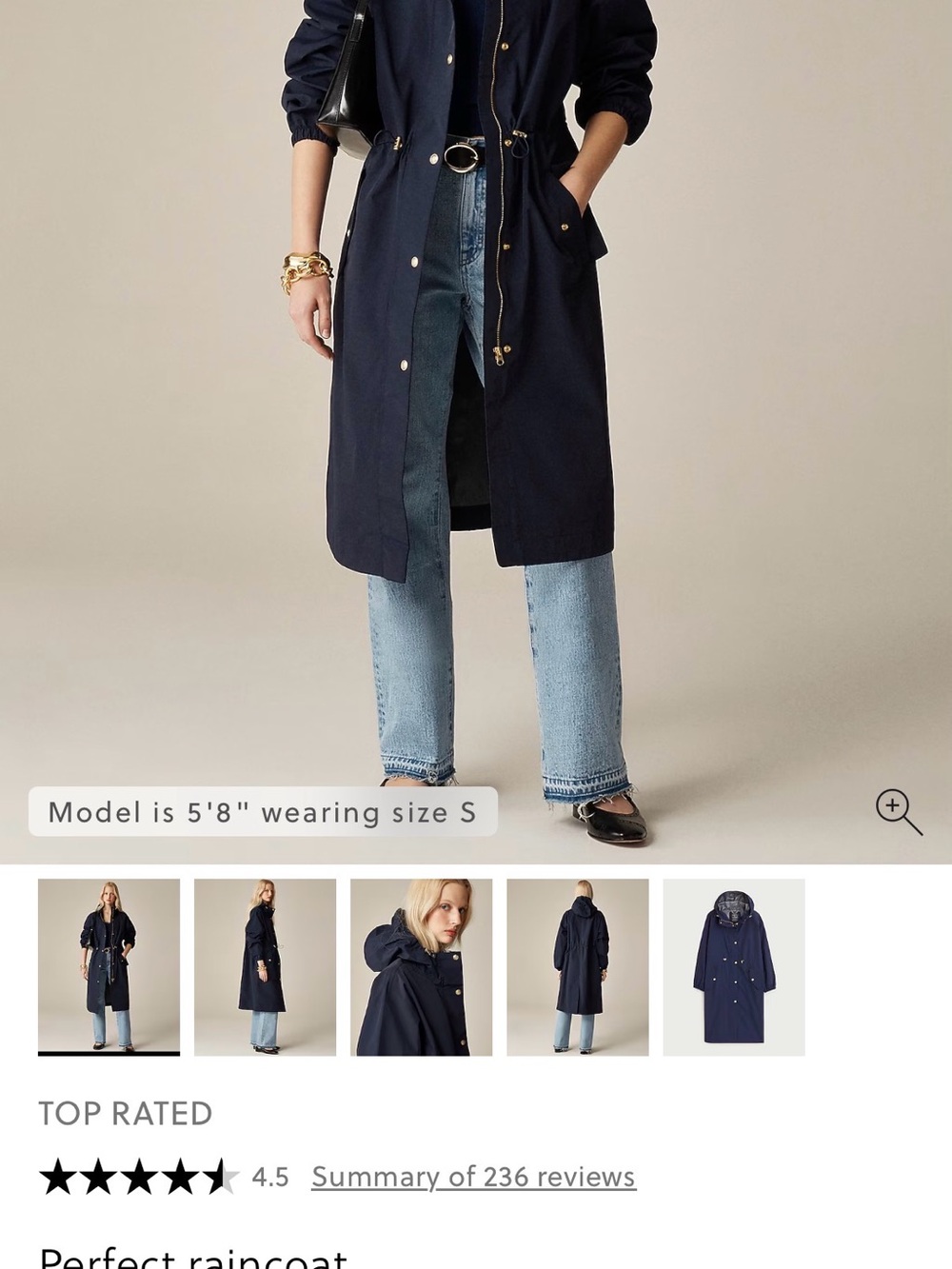 J Crew: Perfect Raincoat Navy Long Raincoat with Gold Hardware